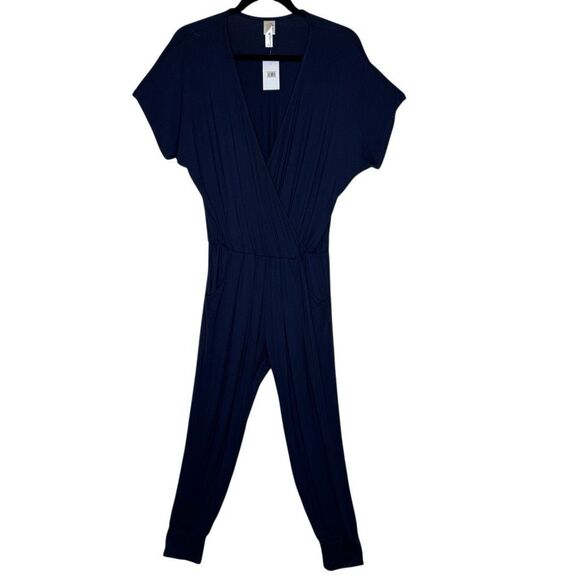 NEW Loveappella Navy Jersey Knit Short Sleeve Jogger Style Jumpsuit Sz M Casual - Picture 2 of 15